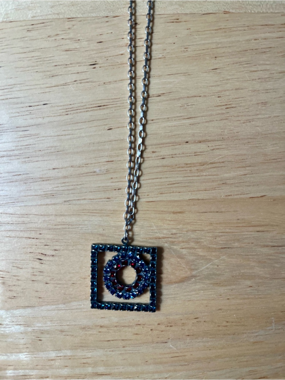 Sabika Blue Crystal Square Pendant Necklace